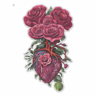 Menschliches Herz mit Rote Rose Blume surreal Art Aufkleber