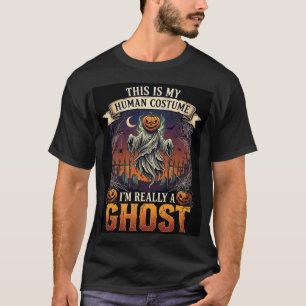 Menschliches Kostüm Geist Kürbiskopf Friedhof Spin T-Shirt