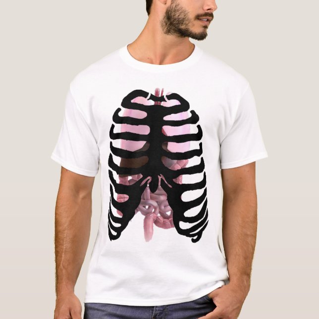 Menschliches Skeleton Ribcage Schwarzes mit T-Shirt (Vorderseite)