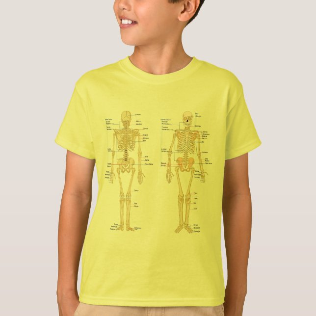 Menschliches Skelett beschriftet Anatomiediagramm T-Shirt (Vorderseite)