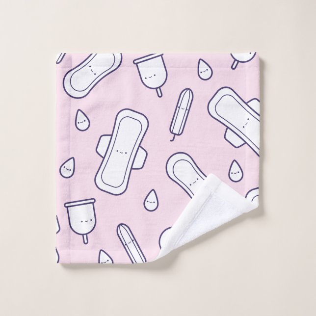 Mensturation Pink White Niedlich Period Tampon Mus Badhandtuch Set (Waschlappen)