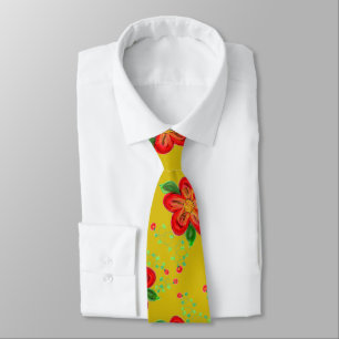 Menswear Red Flower Krawatte mit Golden Mustard