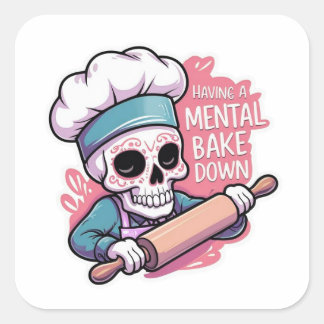 "Mental Bake Down" Skull Baker Stickers - Funny Ba