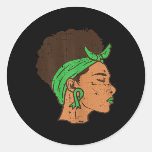 Mental Health Afro Green Ribbon Awareness Women Gi Runder Aufkleber
