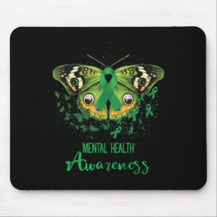 Mental Health Awareness Butterfly Green Ribbon Mousepad