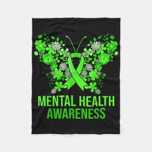 Mental Health Awareness Butterfly Green Ribbon Wom Fleecedecke