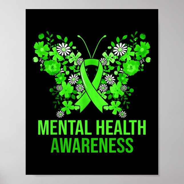 Mental Health Awareness Butterfly Green Ribbon Wom Poster (Vorne)