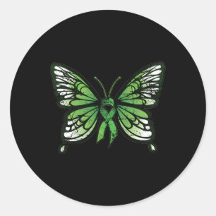 Mental Health Awareness Green Ribbon Butterfly Lon Runder Aufkleber