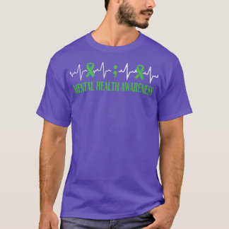 Mental Health Awareness Month Green Ribbon Puls H T-Shirt