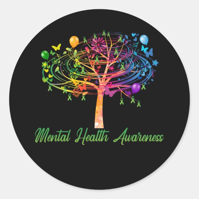 Mental Health Awareness Tree Runder Aufkleber (Vorderseite)