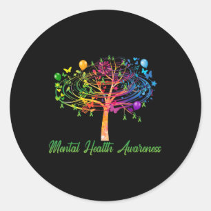Mental Health Awareness Tree Runder Aufkleber