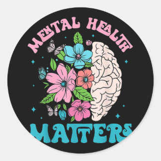 Mental Health Floral Human Brain Mental Awareness Runder Aufkleber