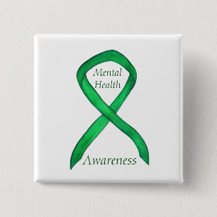 Mental Health Green Awareness Ribbon Custom Button
