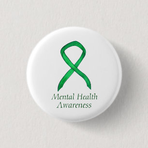 Mental Health Green Awareness Ribbon Custom Button