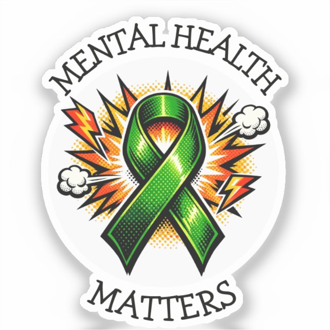 Mental Health Matters Pop Art Green Ribbon Aufkleber (Vorderseite)
