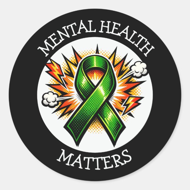 Mental Health Matters Pop Art Green Ribbon Runder Aufkleber (Vorderseite)