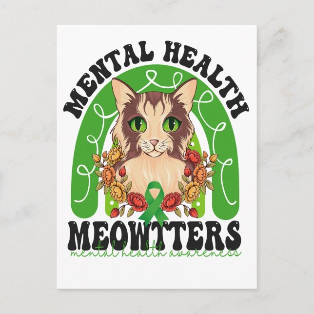 Mental Health Meowtters Funny Cat Rainbow Kitten Postkarte (Vorderseite)