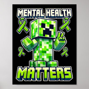 Mental Health S Awareness Green Pixel Ribon für Ki Poster