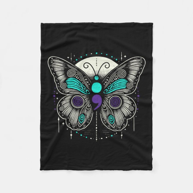 Mental Health Suicide Awareness Semicolon Butterfl Fleecedecke (Vorderseite)