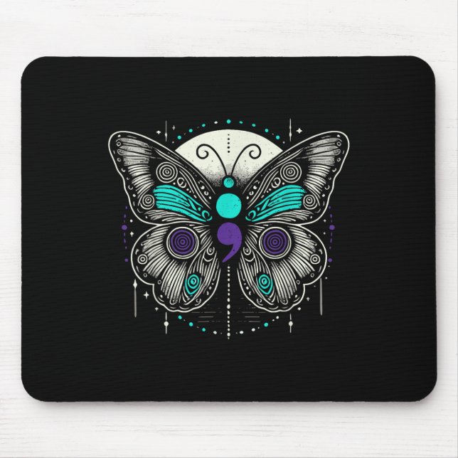 Mental Health Suicide Awareness Semicolon Butterfl Mousepad (Vorne)