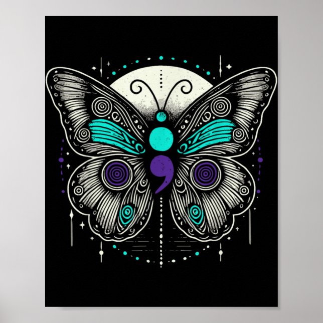 Mental Health Suicide Awareness Semicolon Butterfl Poster (Vorne)