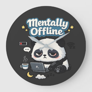 Mental Offline Panda | Introvertierte Lo-Fi-Ästhet Große Wanduhr