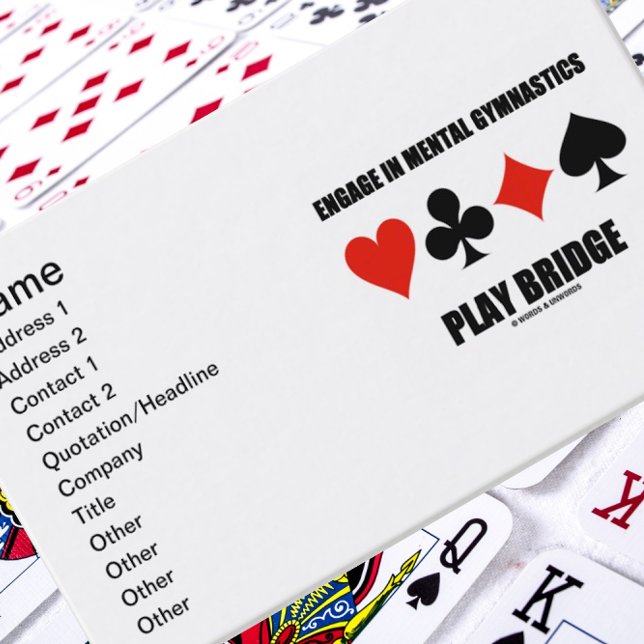Mentale Gymnastik spielen Bridge Card Anzug Visitenkarte (Introduce yourself with these customizable business cards for any bridge player or teacher!)