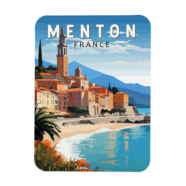 Menton France Travel Art Vintag Magnet (Vertikal)