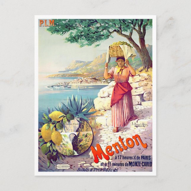 Menton France Vintage Postkarte (Vorderseite)