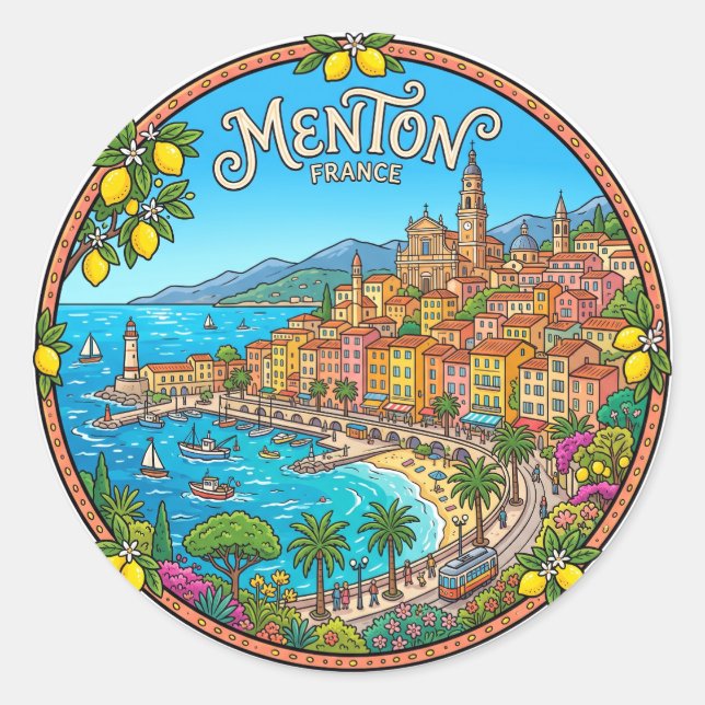 Menton Frankreich Runder Aufkleber (Vorderseite)