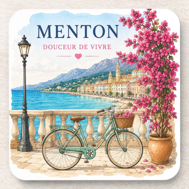 Menton French Riviera bicycle  coasters Getränkeuntersetzer (Vorderseite)