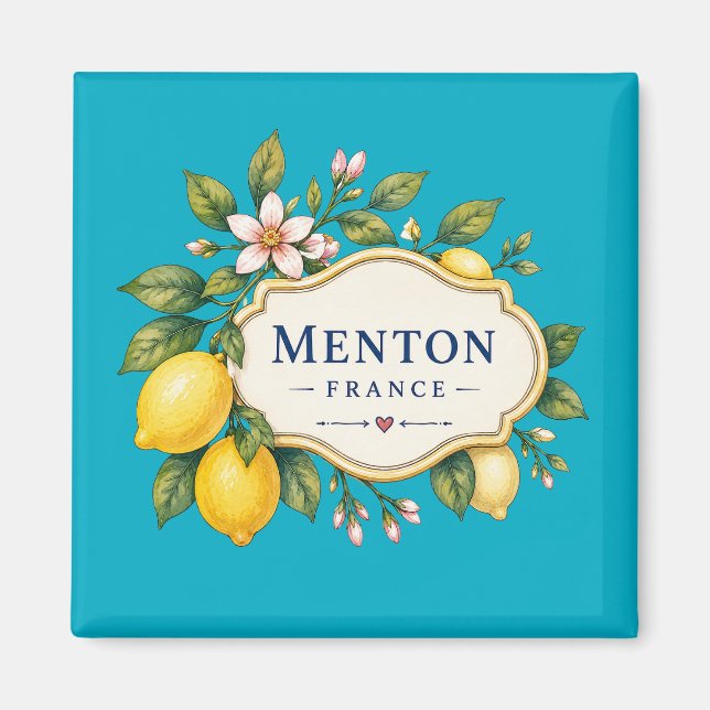 Menton French Riviera Magnet - turquoise Lemon (Vorne)