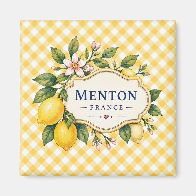 Menton French Riviera Magnet - Yellow Lemon (Vorne)