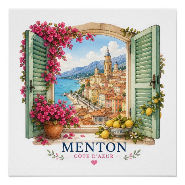Menton French Riviera  - View Through Window Poster (Vorderseite)