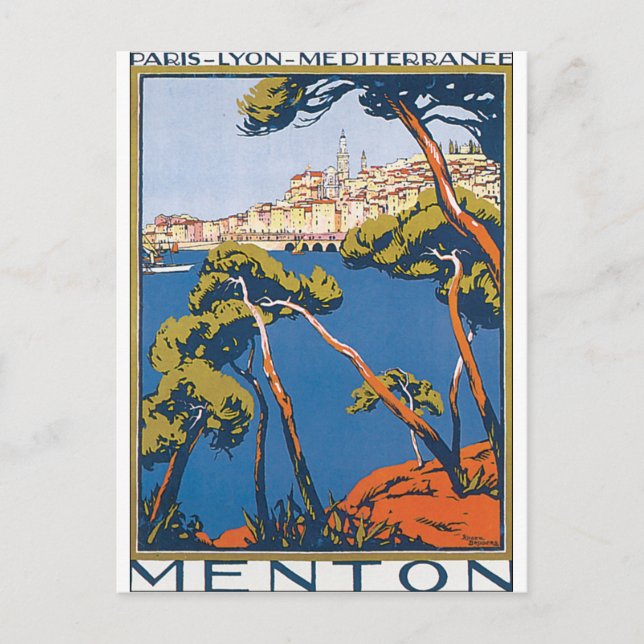 Menton Vintage Travel Poster Postkarte (Vorderseite)
