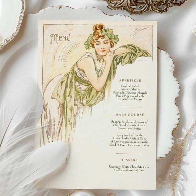 Menü Art Nouveau Wedding Dinner by Mucha Einladung (Von Creator hochgeladen)