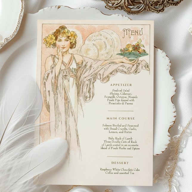 Menü Art Nouveau Wedding Dinner by Mucha Einladung (Von Creator hochgeladen)