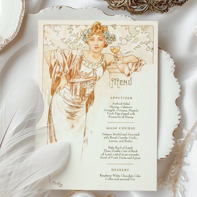 Menü Art Nouveau Wedding Dinner by Mucha Einladung (Von Creator hochgeladen)