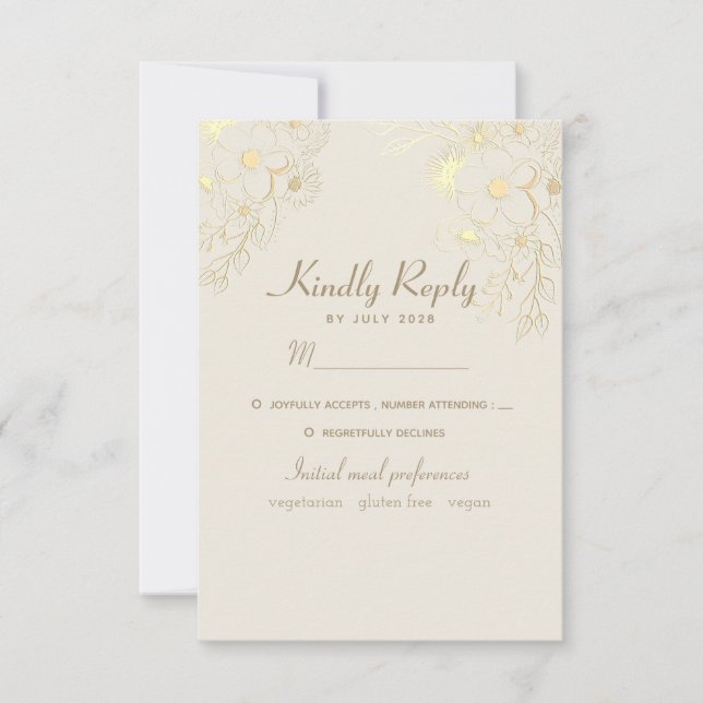 Menü Auswahl Gold Wedding RSVP Karte (Vorderseite)