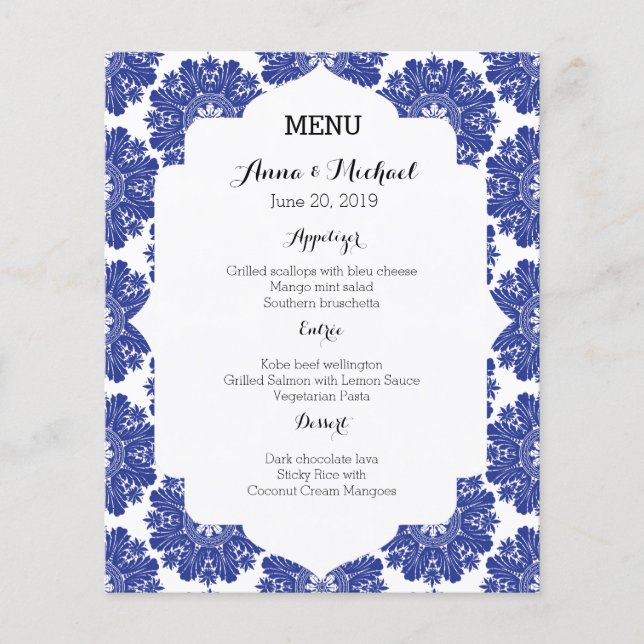 MENU Beautiful Blue & White Baroque Hochzeitssuite (Vorderseite)