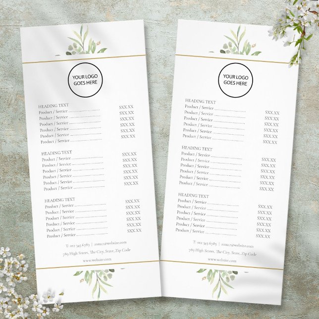 Menü "Benutzerdefinierte Logo-Grünflächen 2" (Custom Logo Greenery 2 Sided Service Menu)