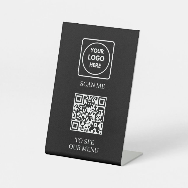 Menü "Black QR Code" | Modernes, berührungsloses L Sockelschild (Vorderseite)
