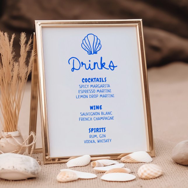 Menü "Blue Hand Drawing Seashell Coastal Bar Menu" Poster (Von Creator hochgeladen)