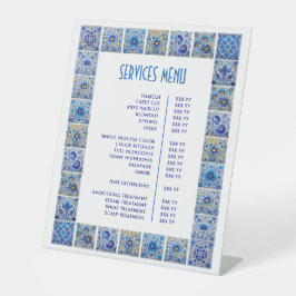 Menü "Blue Mediterranean Tiles Frame Services" Sockelschild