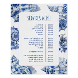 Menü Blue Seashells Services Poster