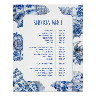 Menü Blue Seashells Services Poster
