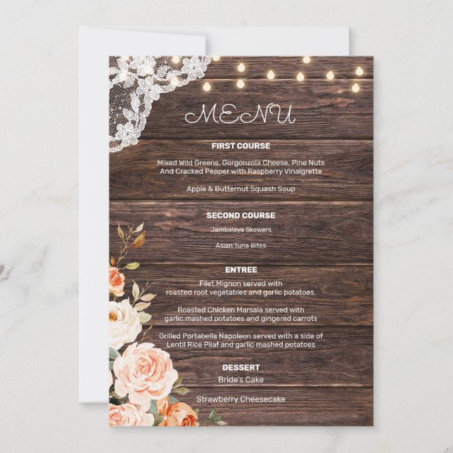 Menü "Blues & Peach Floral Entree" Einladung (Vorderseite)