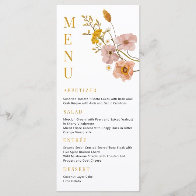 Menü "Bohemische Blume", "Whimsical Brautparty Men Menükarte (Vorderseite)