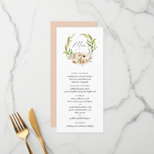 Menü "Botanischer Wald Floral Wreath Calligraphy" Menükarte