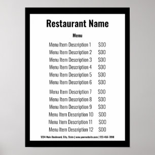 Menü "Business Black and White Restaurant Template Poster